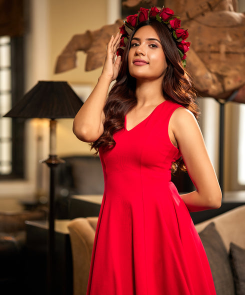 Vneck Skater Red Dress